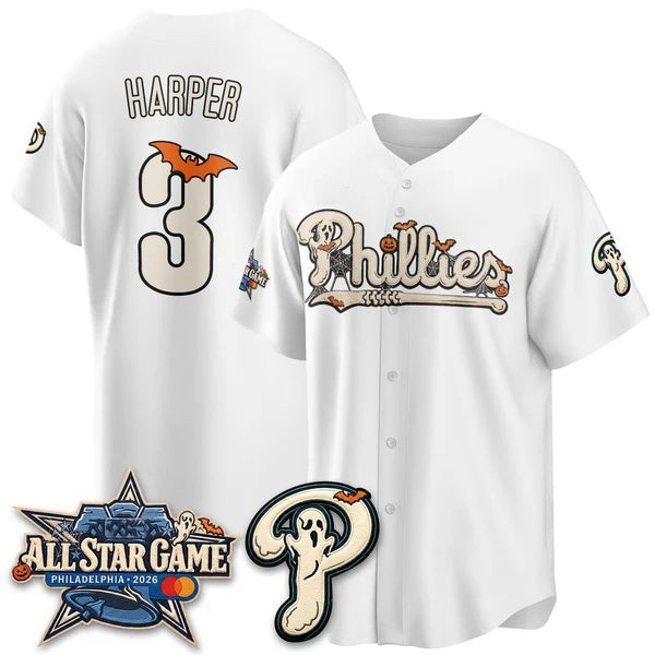 Philadelphia Phillies #3 Bryce Harper White Puhics Halloween 2026 Vapor Limited Stitched Jersey