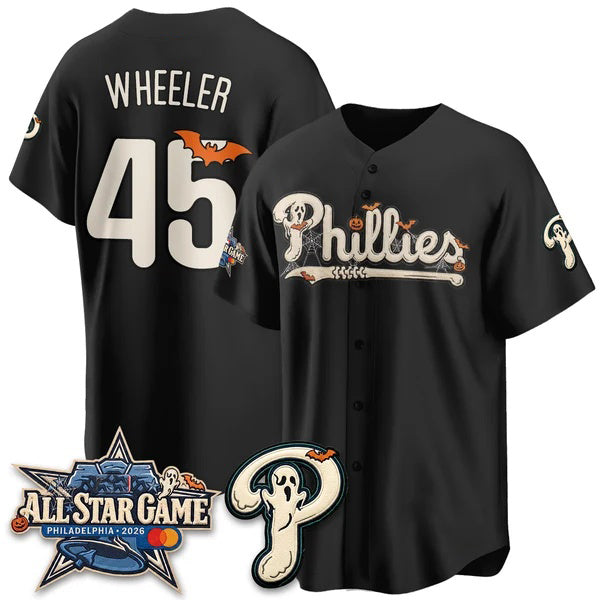 Philadelphia Phillies #45 Zack Wheeler Black Puhics Halloween 2026 Vapor Limited Stitched Jersey