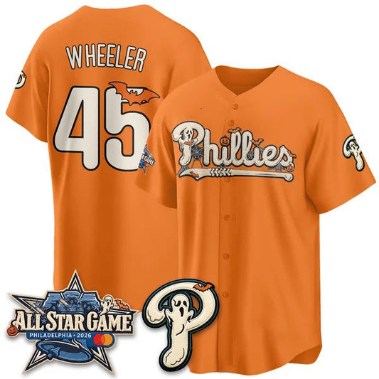 Philadelphia Phillies #45 Zack Wheeler Orange Puhics Halloween 2026 Vapor Limited Stitched Jersey