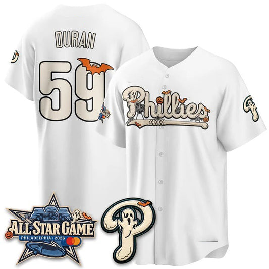 Philadelphia Phillies #59 Jhoan Duran White Puhics Halloween 2026 Vapor Limited Stitched Jersey