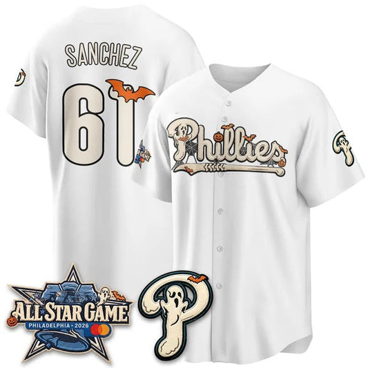 Philadelphia Phillies #61 Cristopher S¨¢nchez White Puhics Halloween 2026 Vapor Limited Stitched Jersey