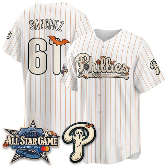 Philadelphia Phillies #61 Cristopher S¨¢nchez White Puhics Halloween 2026 Vapor Limited Stitched Jerseys