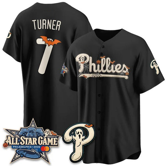 Philadelphia Phillies #7 Trea Turner Black Puhics Halloween 2026 Vapor Limited Stitched Jersey