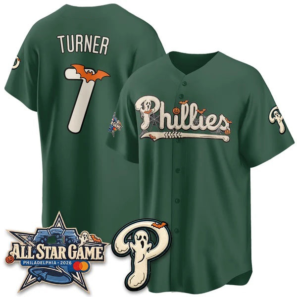 Philadelphia Phillies #7 Trea Turner Green Puhics Halloween 2026 Vapor Limited Stitched Jersey