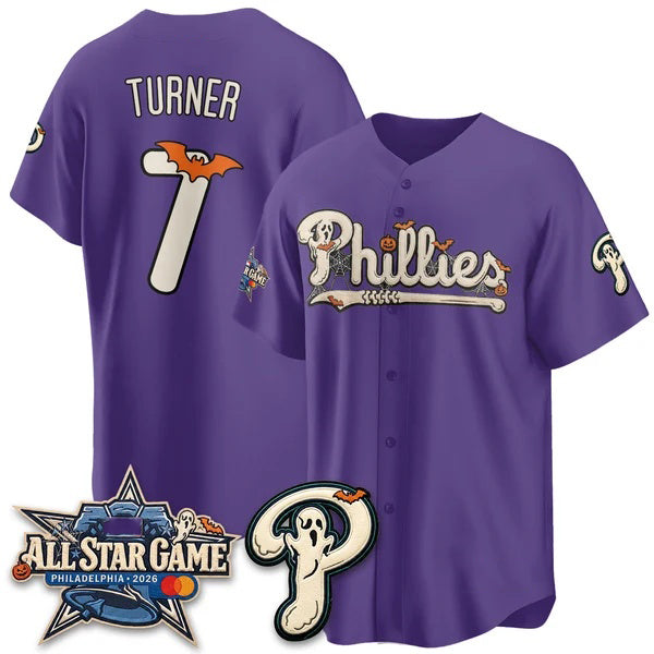 Philadelphia Phillies #7 Trea Turner Purple Puhics Halloween 2026 Vapor Limited Stitched Jersey