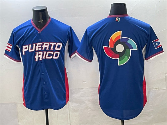 Puerto Rico Baseball Blue 2026 World Baseball Classic Big Logo Road Stadium Stitched Baseball Jersey