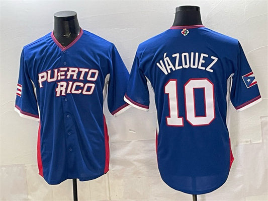 Puerto Rico Baseball #10 Luis Vázquez Royal 2026 World Baseball Classic Road Stadium Stitched Baseball Jersey