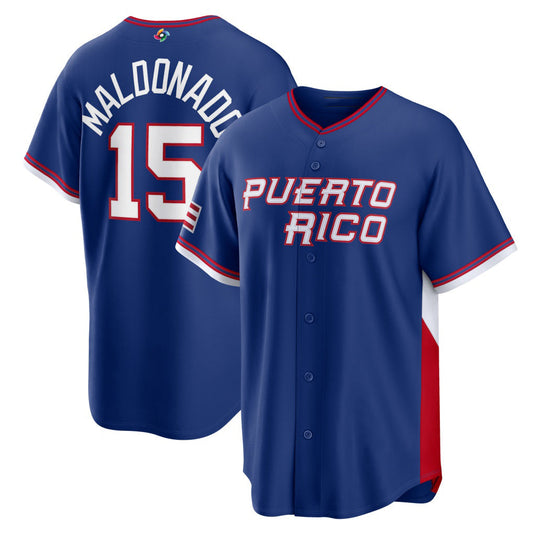 Puerto Rico Baseball #15 Mart¨ªn Maldonado 2026 World Baseball Classic Road Stadium Jersey - Royal Baseball Jersey Puhics
