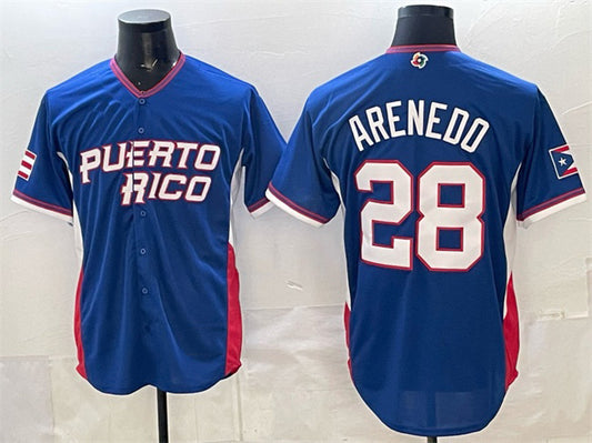 Puerto Rico Baseball #28 Nolan Arenado Royal 2026 World Baseball Classic Road Stadium Stitched Baseball Jersey
