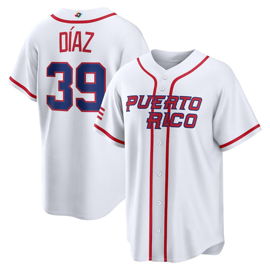 Puerto Rico Baseball #39 Edwin D¨ªaz 2026 World Baseball Classic Home Stadium Jersey - White Baseball Jersey Puhics
