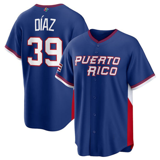 Puerto Rico Baseball #39 Edwin Díaz Blue 2026 World Baseball Classic Road Stadium Stitched Baseball Jersey