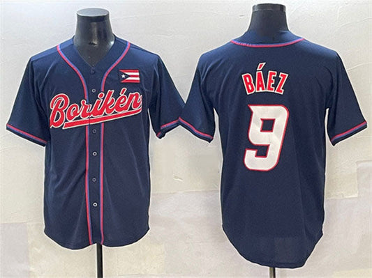 Puerto Rico Baseball #9 Javier Báez Navy 2023 World Baseball Classic Stitched Baseball Jersey