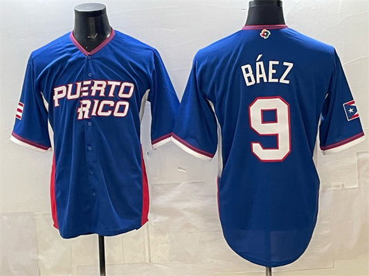 Puerto Rico Baseball #9 Javier Báez Royal 2026 World Baseball Classic Road Stadium Stitched Baseball Jersey