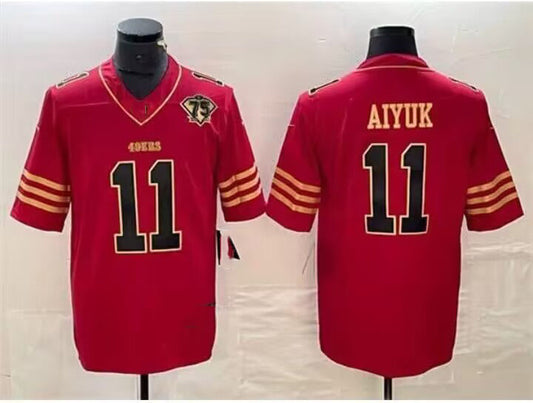 SF.49ers #11 Brandon Aiyuk 75th Anniversary Alternate Red Stitched Game Football Jersey