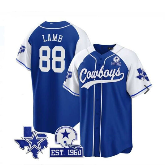 Cowboys #88 CeeDee Lamb Blue White Stitched Baseball Jersey