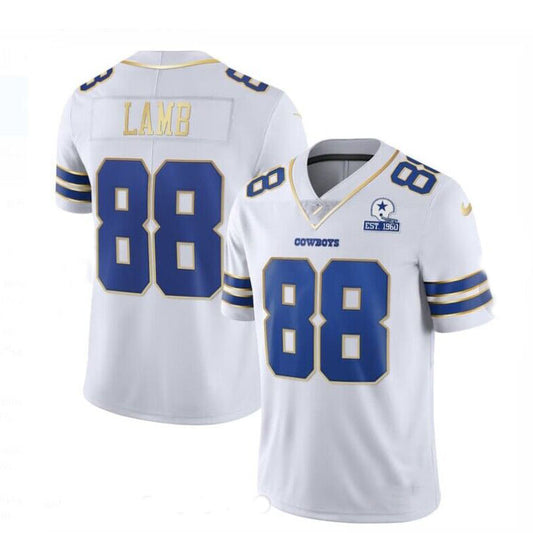 D.Cowboys #88 CeeDee Lamb “Gold Series” White Gold Trim Stitched American Football Jerseys