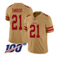 SF.49ers #21 Deion Sanders Gold 100th Inverted Legend Jersey Stitched American Football Jersey