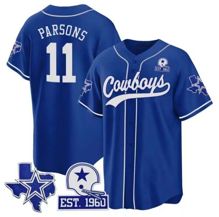 Cowboys #11 Micah Parsons Royal Texas Patch Baseball Jersey – All Stitched Baseball Jersey