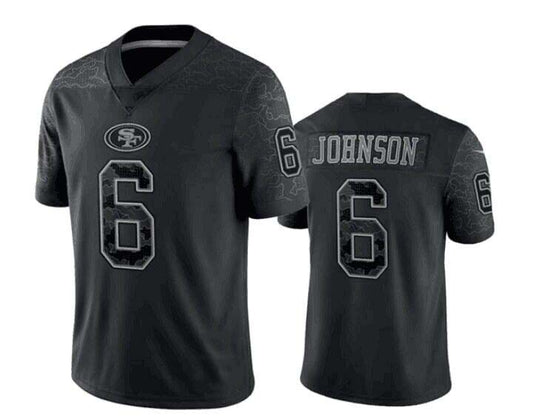 SF.49ers #6 Johnson Black RFLCTV Limited Jersey Stitched American Football Jerseys