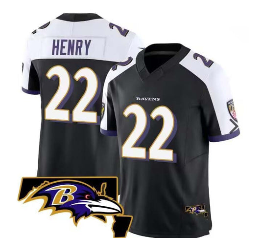 B.Ravens #22 Derrick Henry Black Maryland Patch Vapor Limited Jersey – All Stitched American Football Jerseys