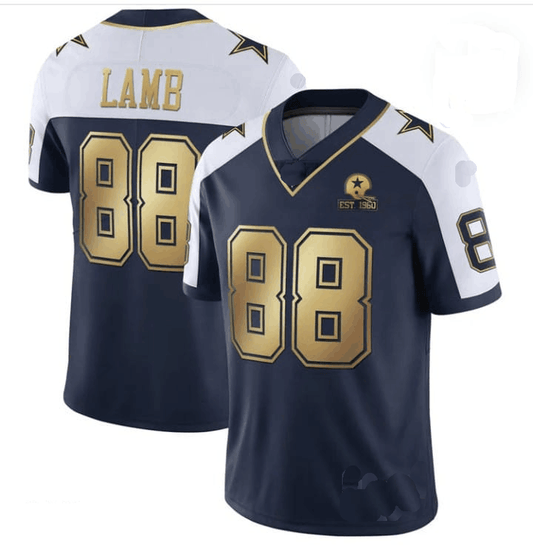 D.Cowboys #88 CeeDee Lamb Navy Team Gold C Patch Stitched American Football Jerseys