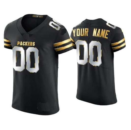 Custom GB.Packers Black Personalizar Negro Golden Edition Stitched Football Jerseys
