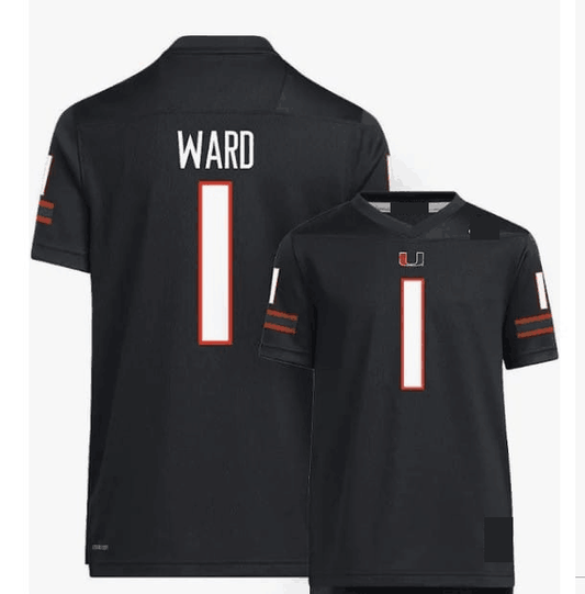 M.Hurricanes #1 Cam Ward Football Jersey - Black Stitched American College Jerseys