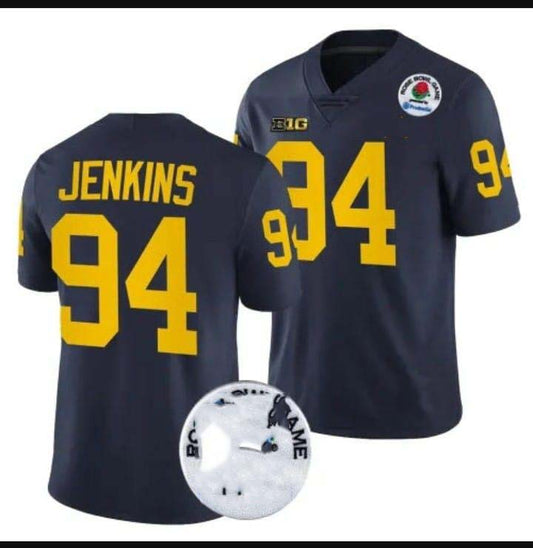 M.Wolverines #94 Kris Jenkins Navy Blue Rose Bowl Patch Stitched Jersey College Jerseys