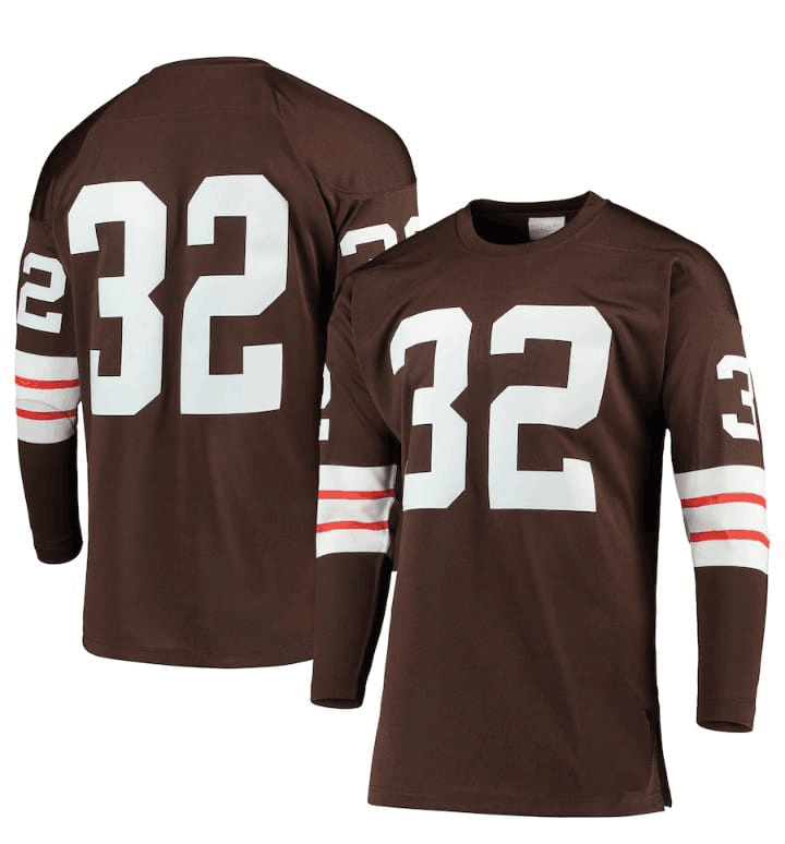 C.Browns #32 Jim Brown Mitchell & Ness 1964 Long Sleeve Authentic Stitched American Football Jerseys