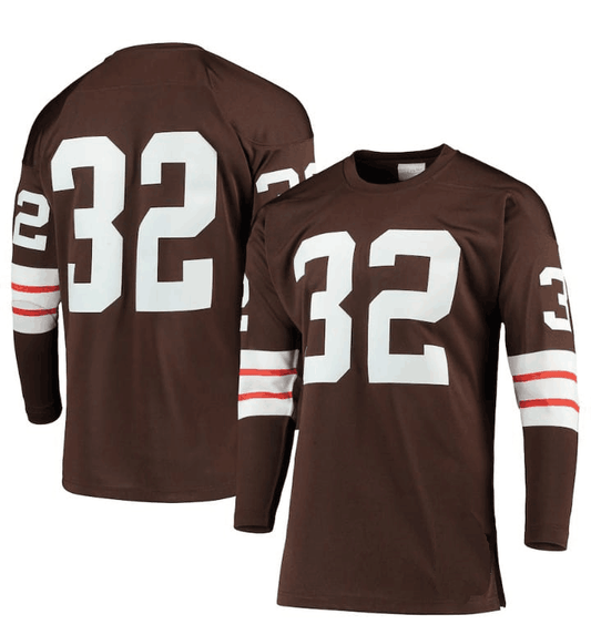 C.Browns #32 Jim Brown Mitchell & Ness 1964 Long Sleeve Authentic Stitched American Football Jerseys