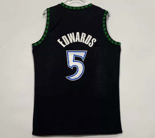 M.Timberwolves #5 Anthony Edwards Black Classic Edition Stitched American Basketbal Jersey