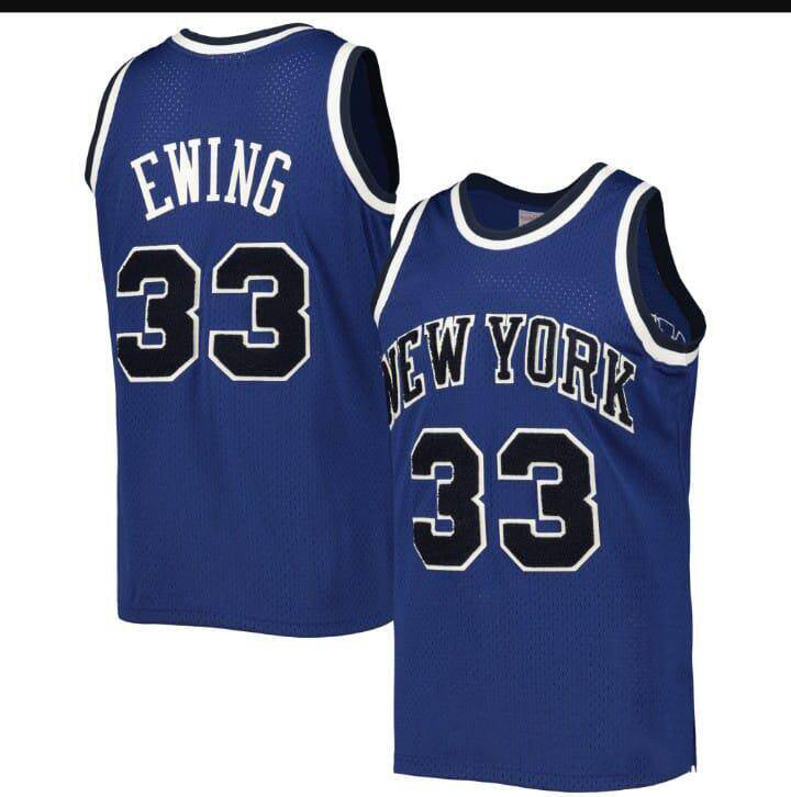NY.Knicks #33 Patrick Ewing Mitchell & Ness Blue 1997/98 Hardwood Classics Off-Court Swingman Stitched American Basketball Jersey