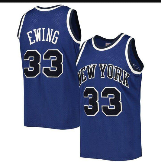 NY.Knicks #33 Patrick Ewing Mitchell & Ness Blue 1997/98 Hardwood Classics Off-Court Swingman Stitched American Basketball Jersey