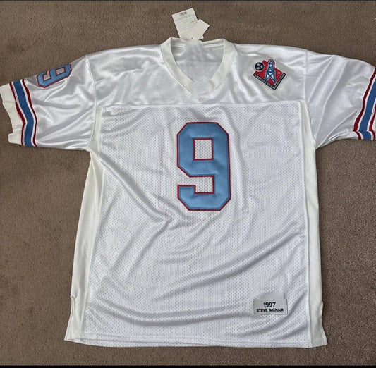 T.Oilers #9 Steve McNair 1997 Mitchell & Ness Game-Worn White Stitched American Football Jerseys