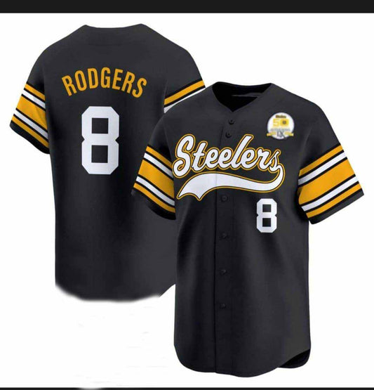 P.Steelers #8 Aaron Rodgers Black 50th Anniversary Patch Vapor Premier Baseball Jersey – All Stitched American Football Jerseys