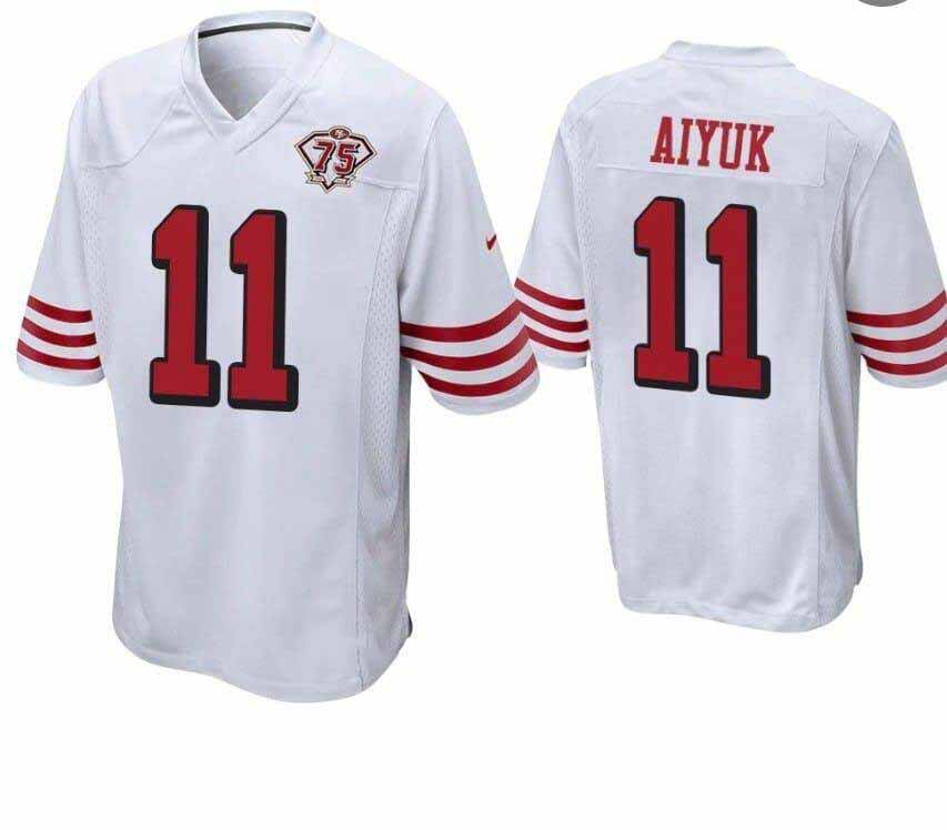 SF.49ers #11 Brandon Aiyuk White 75th Anniversary 2nd Alternate Game Stitched American Football Jerseys
