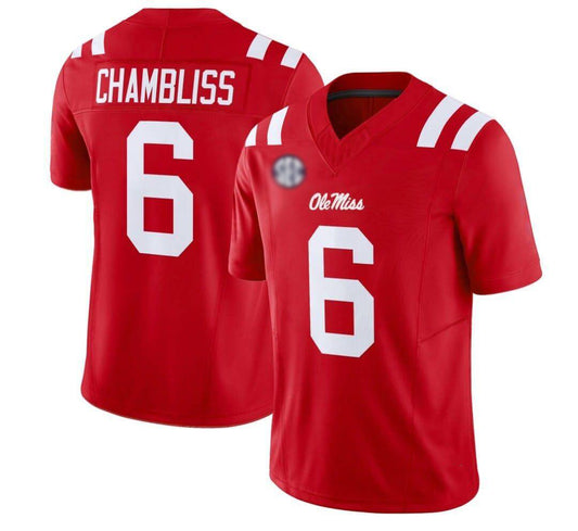 O.Miss Rebels #6 Trinidad Chambliss Red Replica Football College Jerseys