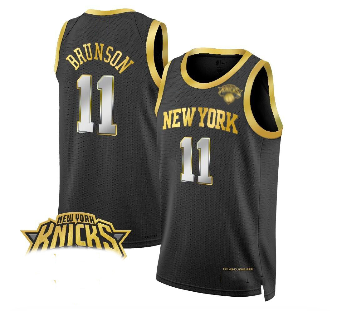 NY.Knicks #11 Jalen Brunson Black Gold 2026 Finals Eastern Conference Champions Patch Stitched American Basketball Jersey