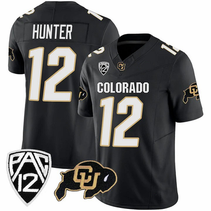 #12 HUNTER C.Buffaloes Original Retro Brand NIL Football Player Jersey – Black Stitched American College Jerseys