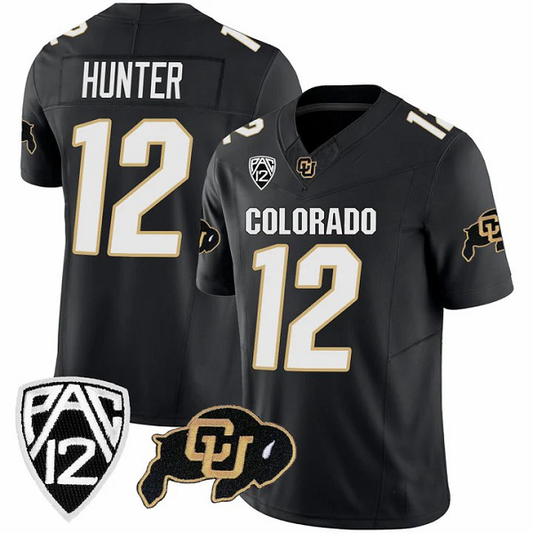 #12 HUNTER C.Buffaloes Original Retro Brand NIL Football Player Jersey – Black Stitched American College Jerseys