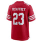 SF.49ers #23 Christian McCaffrey Scarlet 80th Anniversary Game Football Jersey