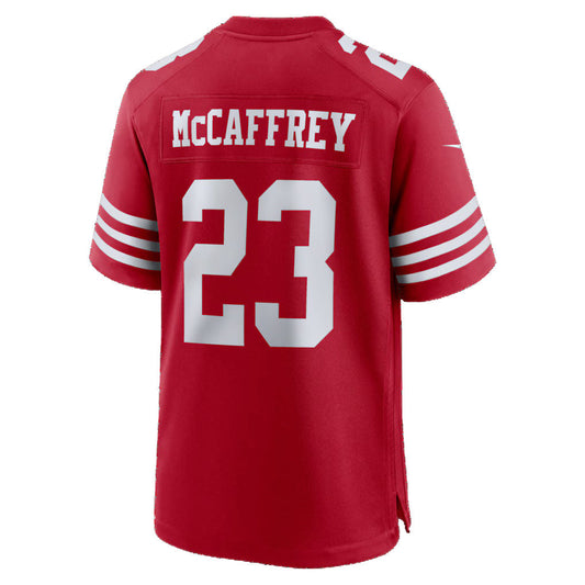 SF.49ers #23 Christian McCaffrey Scarlet 80th Anniversary Game Football Jersey
