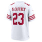 SF.49ers #23 Christian McCaffrey White 80th Anniversary Game Football Jersey