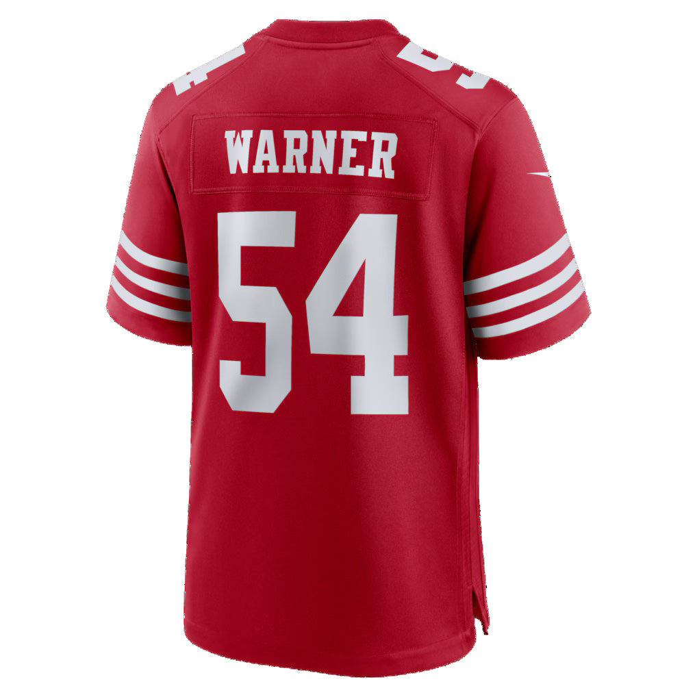 SF.49ers #54 Fred Warner Scarlet 80th Anniversary Game Football Jersey