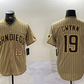 San Diego Padres #19 Tony Gwynn Khaki Team Logo Cool Base Stitched Baseball Jersey