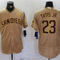 San Diego Padres #23 Fernando Tatis Jr. Tan With PS Patch Flex Base Stitched Baseball Jersey