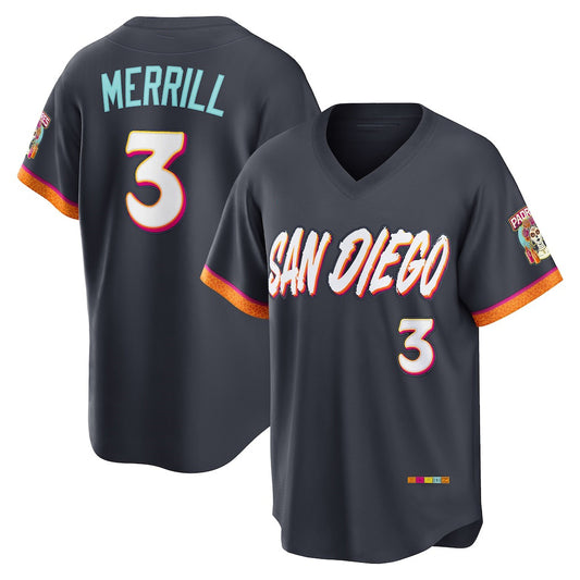San Diego Padres #3 Jackson Merrill Obsidian 2026 City Connect Stadium Stitched Baseball Jersey