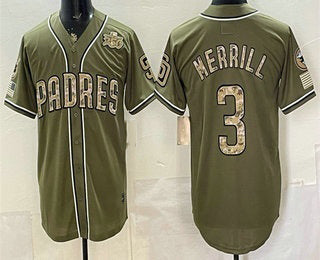 San Diego Padres #3 Jackson Merrill Olive 2026 Armed Forces Day Baseball Jersey
