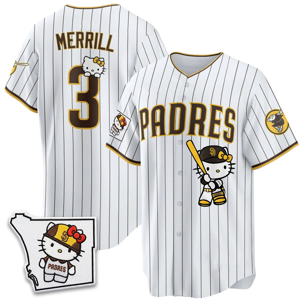 San Diego Padres #3 Jackson Merrill Pinstripe White Puhics Meow KT Vapor Limited All V2 Stitched Jersey
