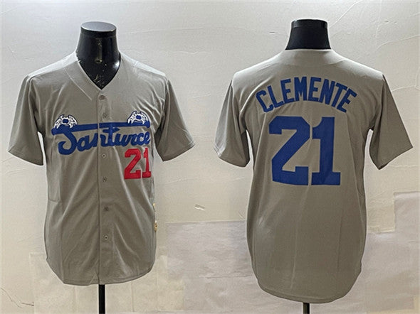 Santurce Crabbers #21 Roberto Clemente Gray Cool Base Stitched Baseball Jersey